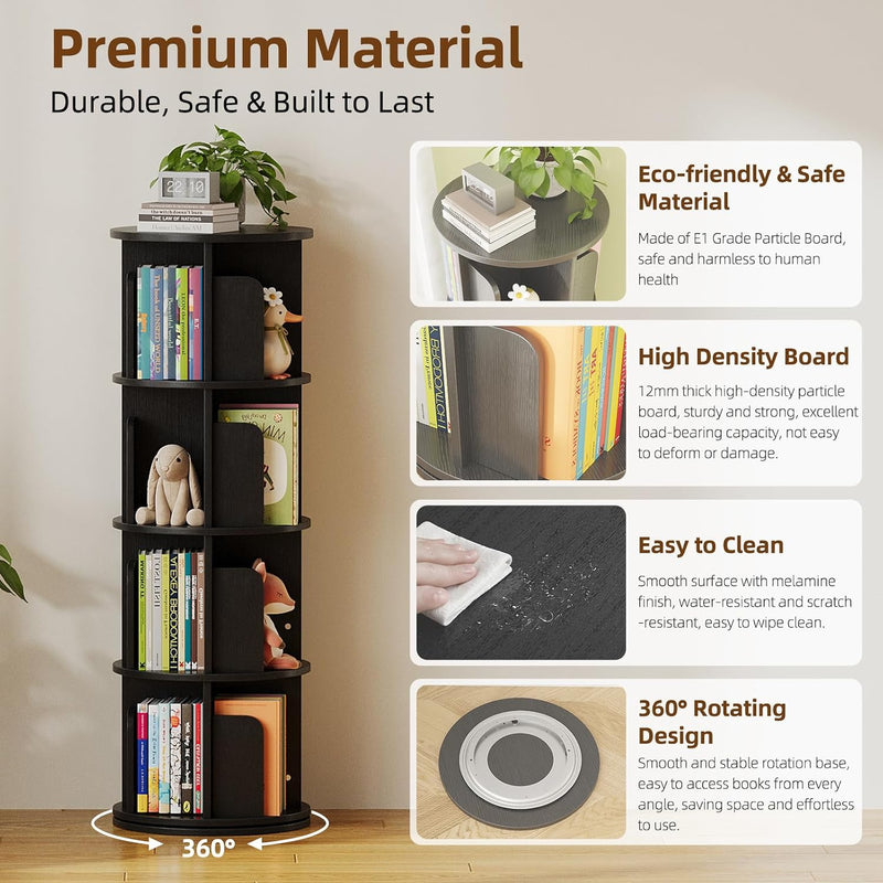 4-Tier Rotating Kids Bookshelf Wooden Small Corner