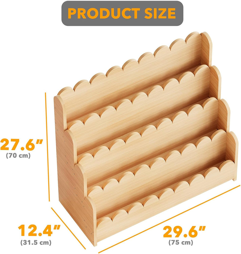 4-Tier Scalloped Bookshelf Montessori Bookcase for Toddlers