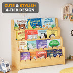 4-Tier Scalloped Bookshelf Montessori Bookcase for Toddlers