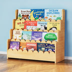4-Tier Scalloped Bookshelf Montessori Bookcase for Toddlers