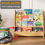 4-Tier Scalloped Bookshelf Montessori Bookcase for Toddlers
