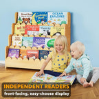4-Tier Scalloped Bookshelf Montessori Bookcase for Toddlers