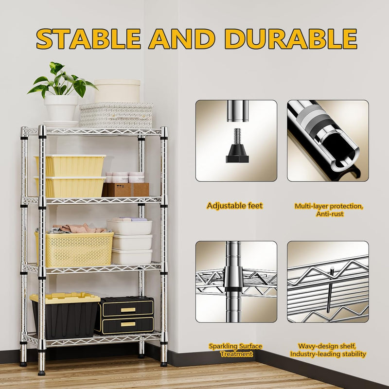 4 Tier Shelf Metal Storage Shelves Wire Rack