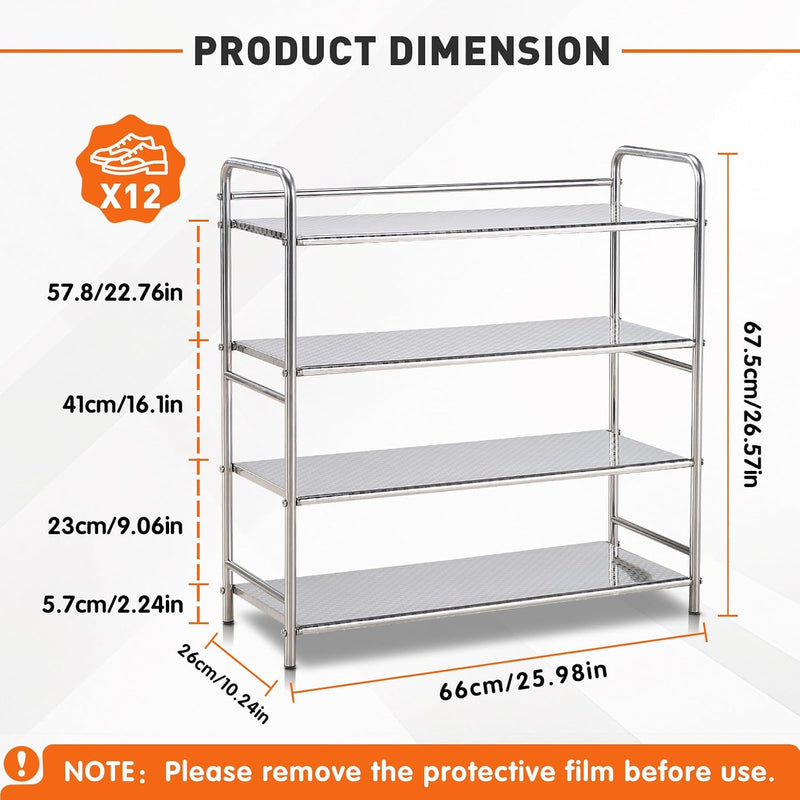 4-Tier Stainless Steel Shoe Rack