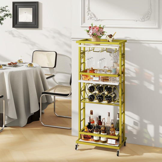 4-Tier Wine Rack with Wheels Bar Cart