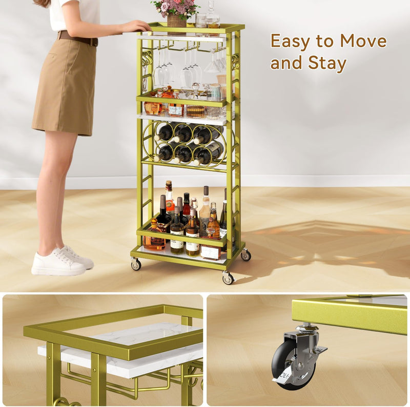 4-Tier Wine Rack with Wheels Bar Cart