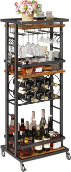 4-Tier Wine Rack with Wheels Bar Cart