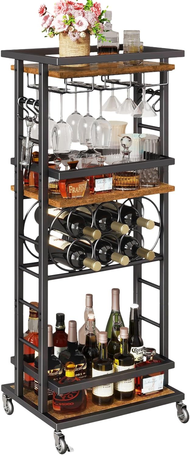 4-Tier Wine Rack with Wheels Bar Cart