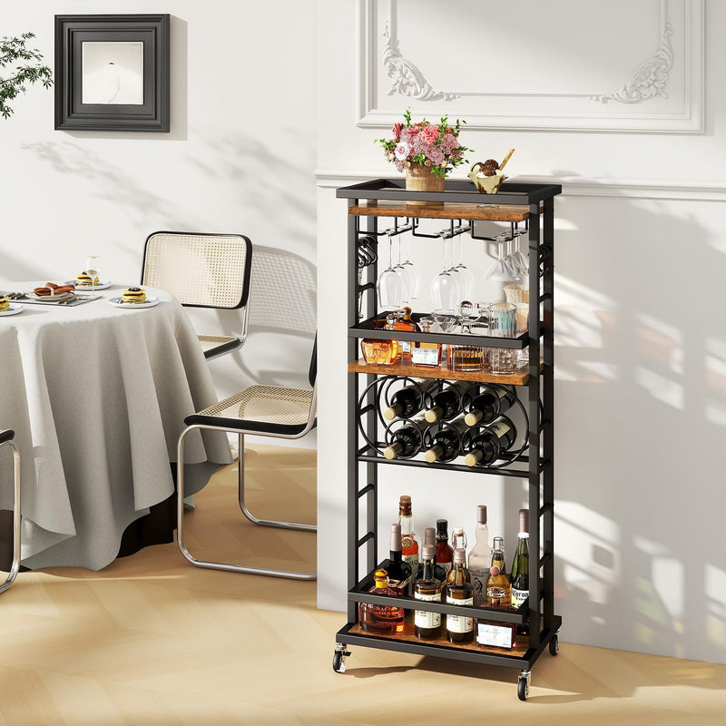 4-Tier Wine Rack with Wheels Bar Cart