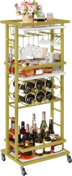4-Tier Wine Rack with Wheels Bar Cart