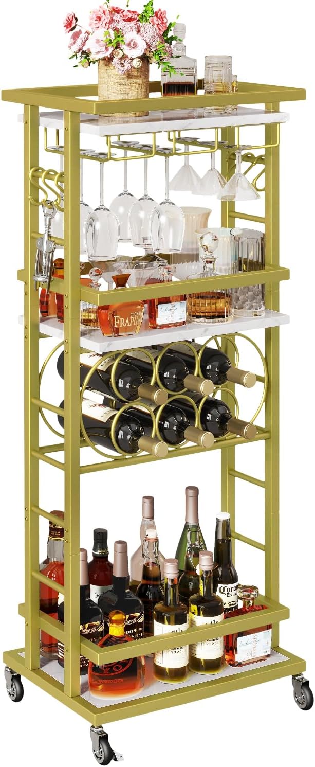 4-Tier Wine Rack with Wheels Bar Cart