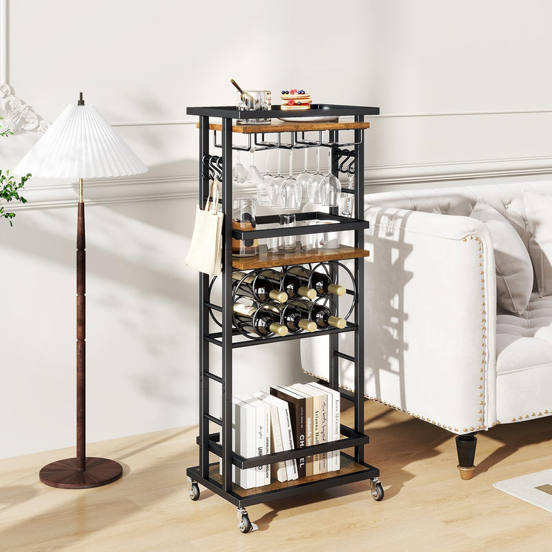 4-Tier Wine Rack with Wheels Bar Cart