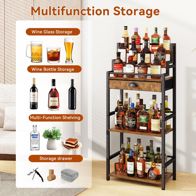 4-Tier Wine Rack with Wheels Bar Cart