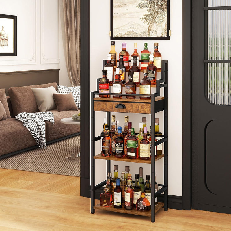 4-Tier Wine Rack with Wheels Bar Cart