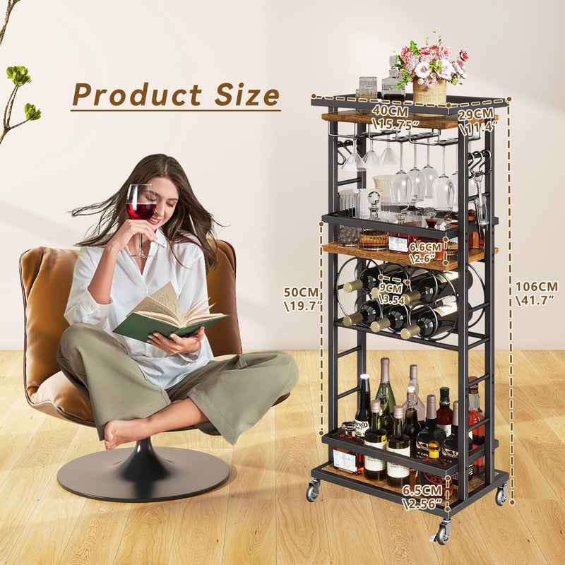 4-Tier Wine Rack with Wheels Bar Cart