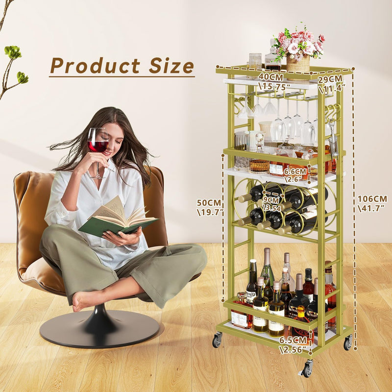 4-Tier Wine Rack with Wheels Bar Cart