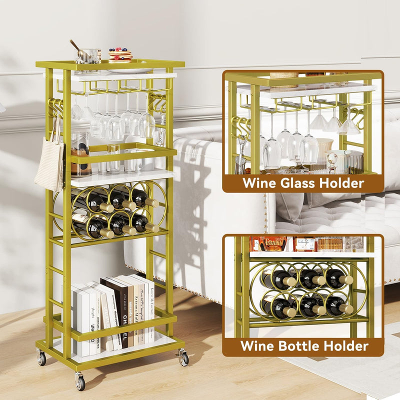 4-Tier Wine Rack with Wheels Bar Cart