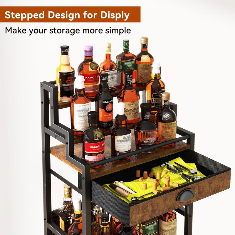 4-Tier Wine Rack with Wheels Bar Cart