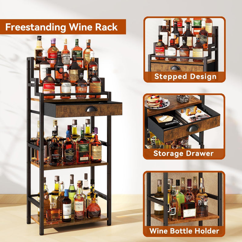 4-Tier Wine Rack with Wheels Bar Cart