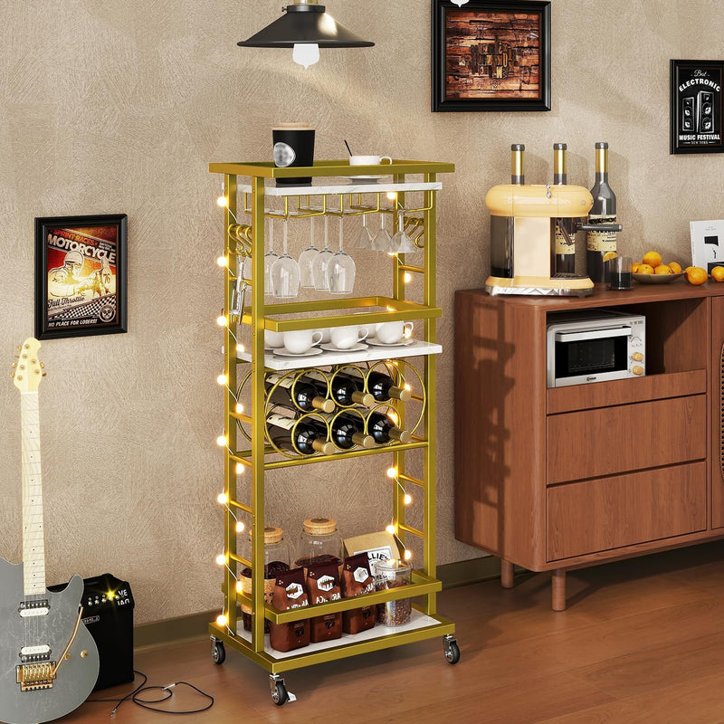 4-Tier Wine Rack with Wheels Bar Cart