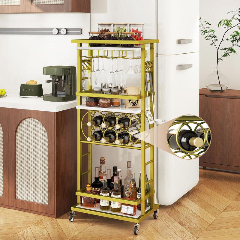 4-Tier Wine Rack with Wheels Bar Cart