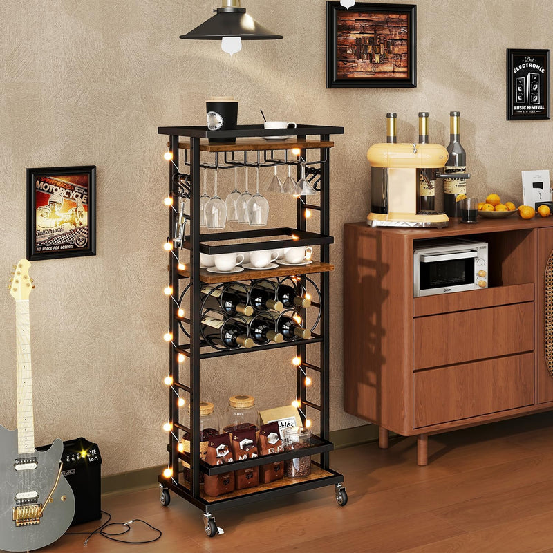 4-Tier Wine Rack with Wheels Bar Cart Car