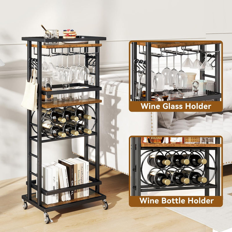4-Tier Wine Rack with Wheels Bar Cart Car