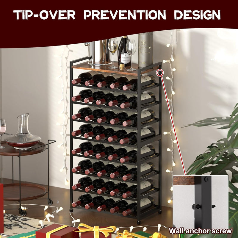 40 Bottle Wine Rack Freestanding Floor 8-Tier Storage