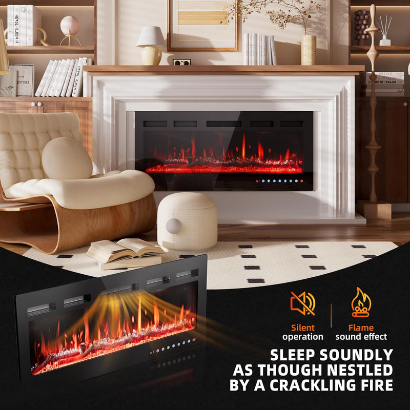 40" Electric Fireplace Adjustable 12 Colour Flame