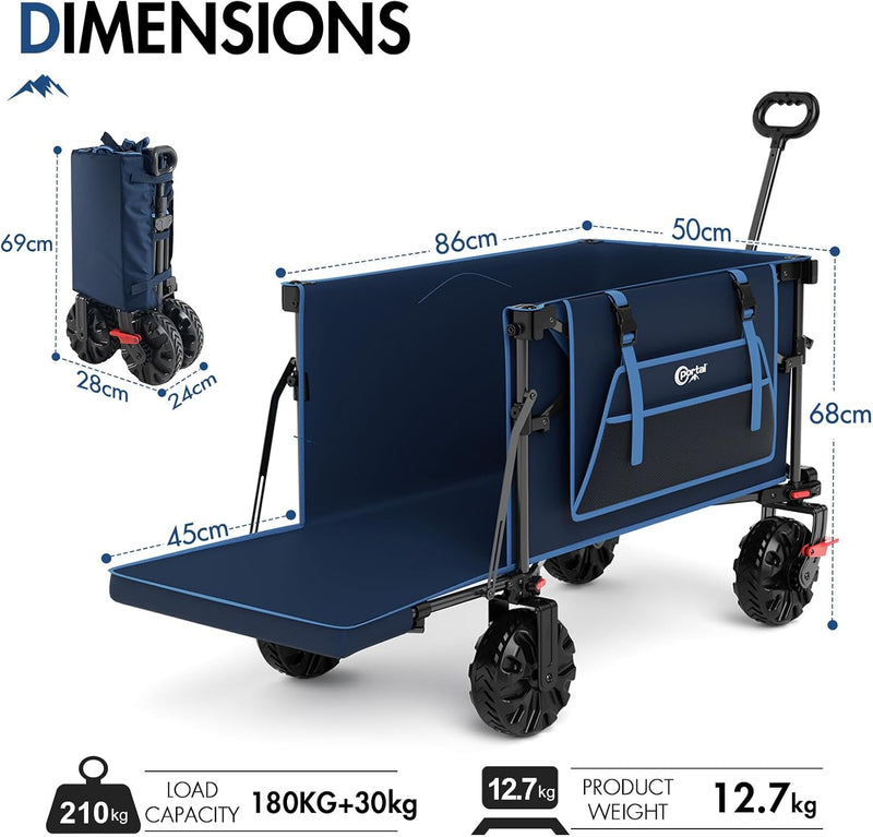 400L Beach Trolley Cart for Sand with Drop-Down