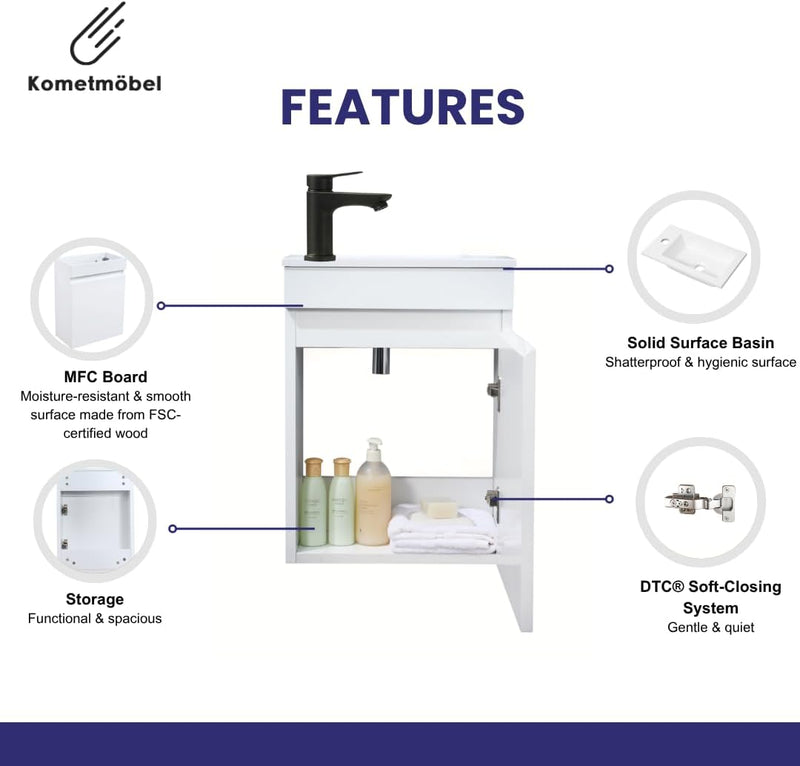 400MM Wall Hung Cloakroom Vanity Unit with Basin