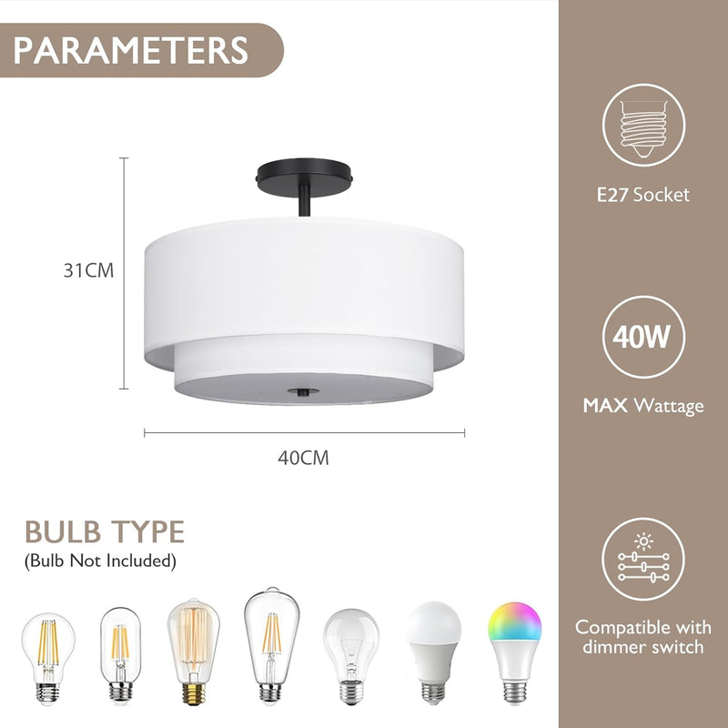 40CM Dual Drum 3-Light Semi Flush Mount