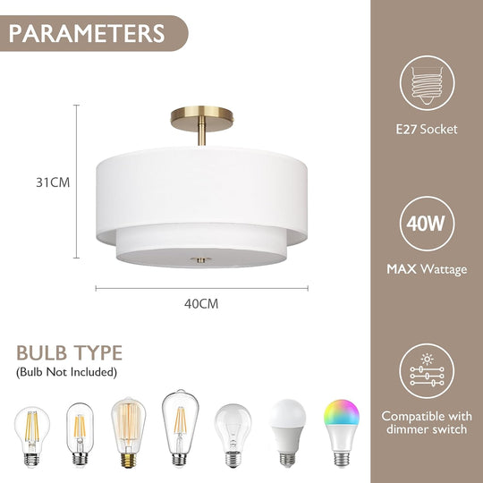 40CM Dual Drum 3-Light Semi Flush Mount