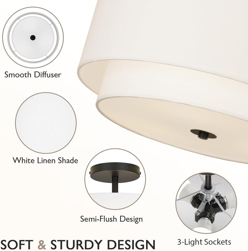 40CM Dual Drum 3-Light Semi Flush Mount