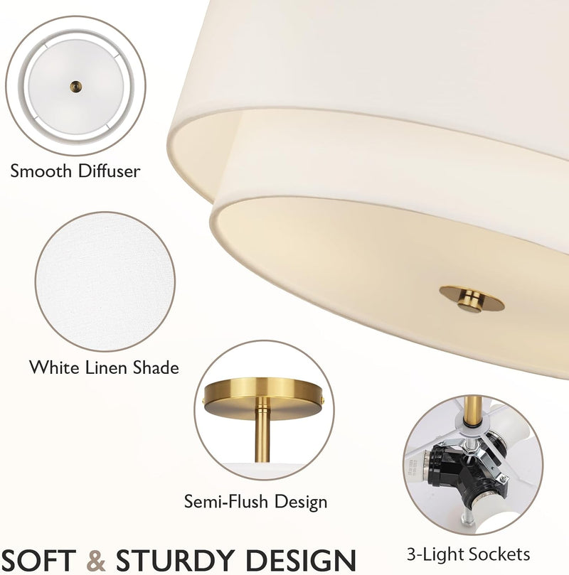 40CM Dual Drum 3-Light Semi Flush Mount