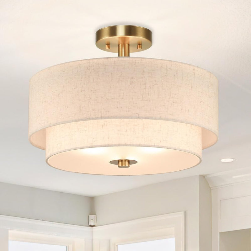 40CM Linen Semi Flush Ceiling Light for Living