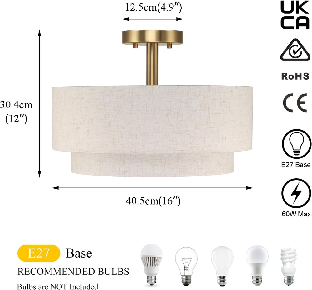 40CM Linen Semi Flush Ceiling Light for Living
