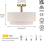 40CM Linen Semi Flush Ceiling Light for Living