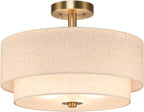 40CM Linen Semi Flush Ceiling Light for Living