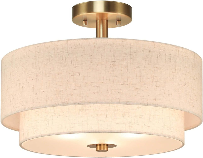40CM Linen Semi Flush Ceiling Light for Living