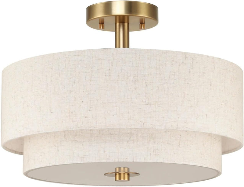 40CM Linen Semi Flush Ceiling Light for Living