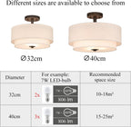 40CM Linen Semi Flush Ceiling Light for Living