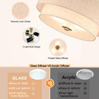 40CM Linen Semi Flush Ceiling Light for Living