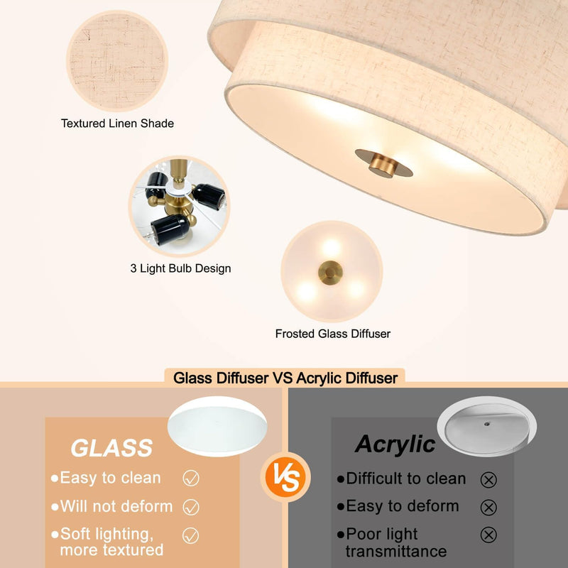40CM Linen Semi Flush Ceiling Light for Living