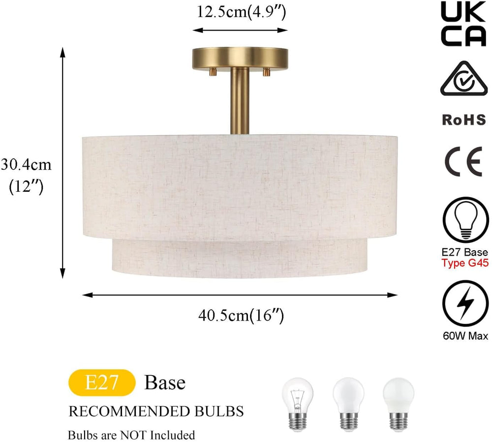 40CM Linen Semi Flush Ceiling Light for Living