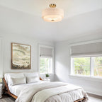 40CM Linen Semi Flush Ceiling Light for Living