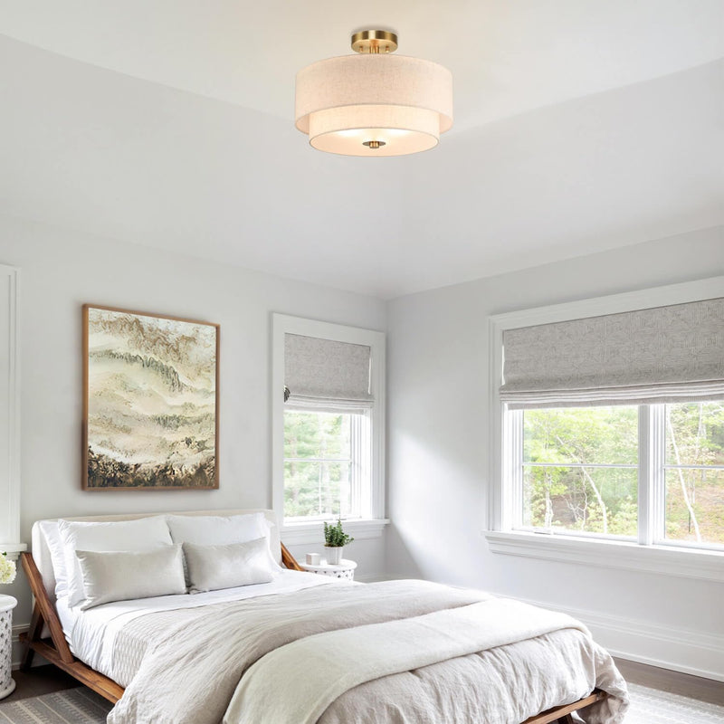 40CM Linen Semi Flush Ceiling Light for Living