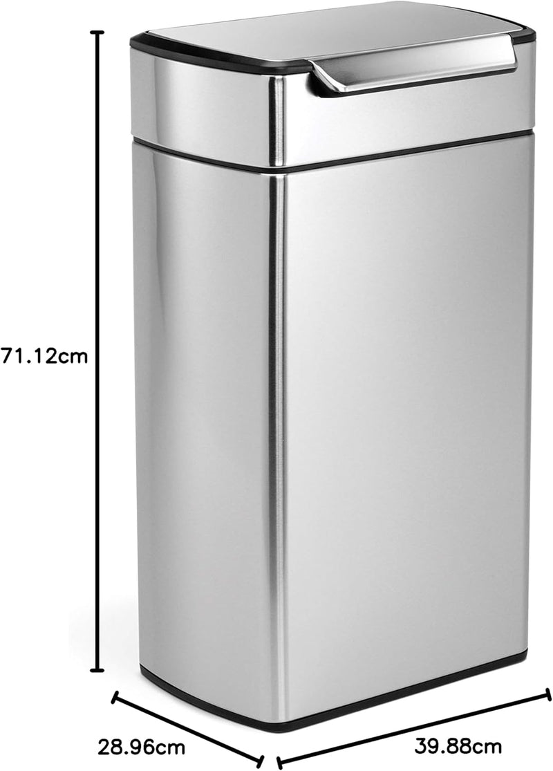 40L Rectangular Touch-Bar Kitchen Bin