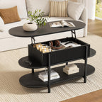 41.7" Oval Lift Top Coffee Table Fluted Wood