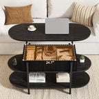 41.7" Oval Lift Top Coffee Table Fluted Wood